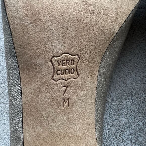 VanEli Wheat Taffeta With Gold Patent Leather Bow Heel Pump Women 7 M Classic - Picture 14 of 15